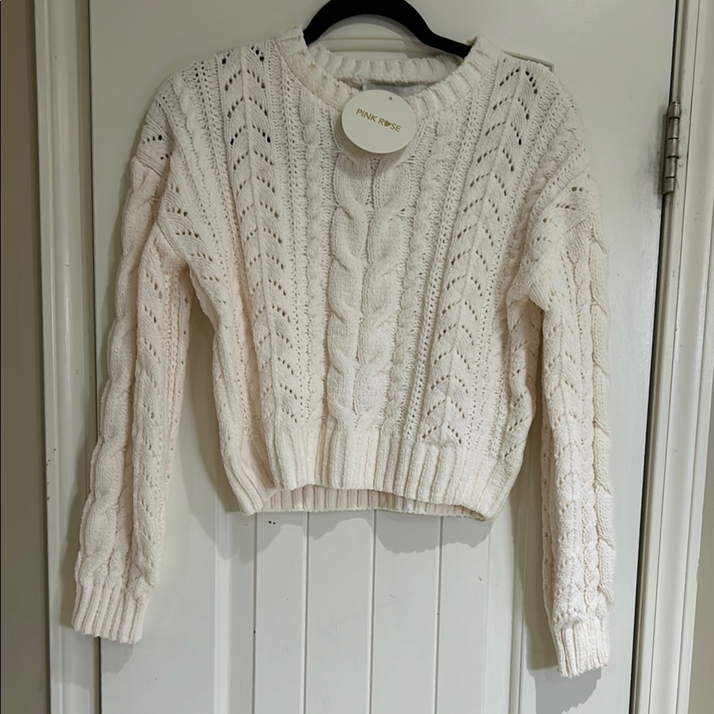 Pink Rose Women's Cream Cable Knit Sweater